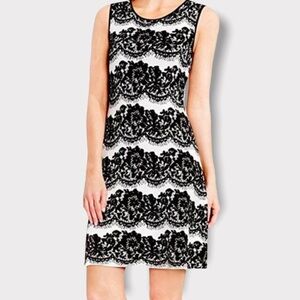 Vince Camuto Fit & Flare Sleeveless Dress Black White Lace Pattern